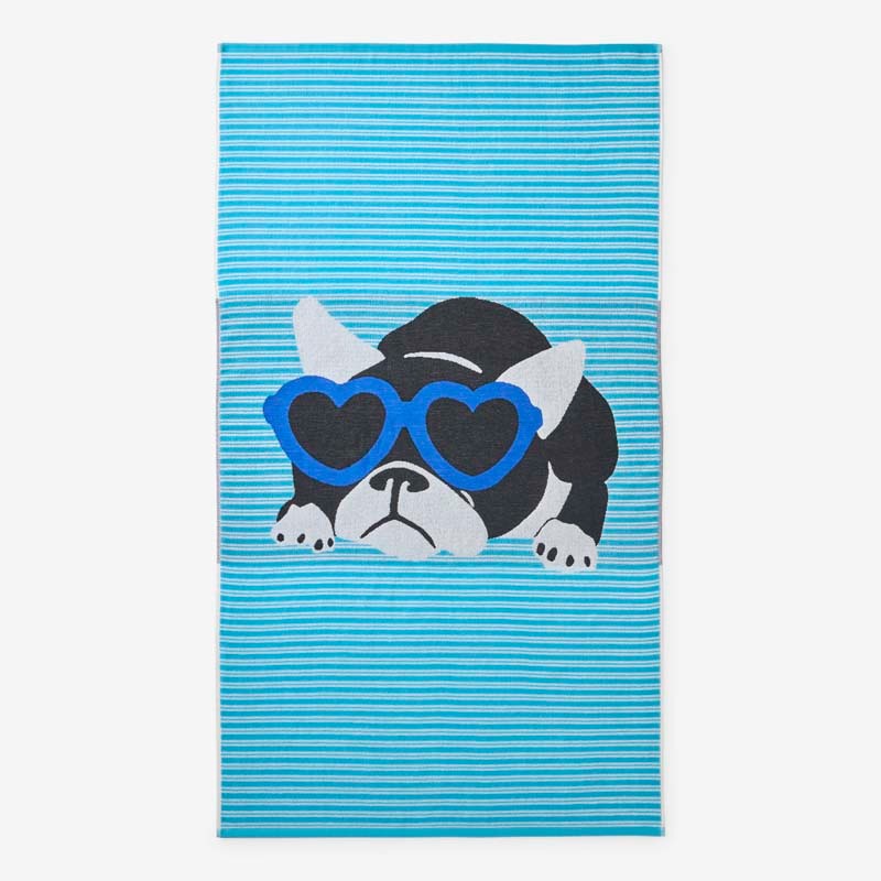 Cotton Terry Beach Towel - Turquoise Hearts