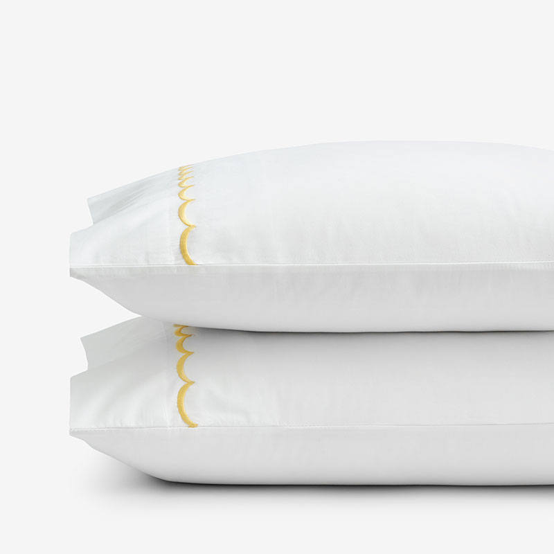 Embroidered Scallop Classic Cool Cotton Percale Pillowcase Set - Yellow, King