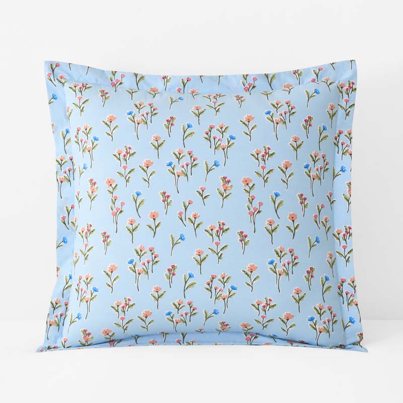 Blossoms and Stripes Classic Cool Cotton Percale Sham - Garden Poppies, Euro