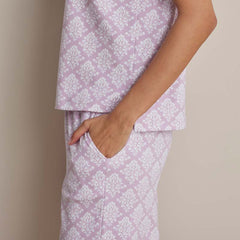 Printed Pima Cotton Women's Jogger Pants Pajama Set - Lisbon Mauve, M
