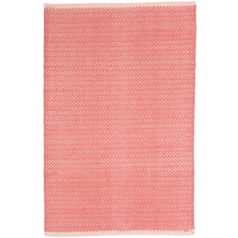 Herringbone Handwoven Cotton Rug - Coral, 2' x 3'