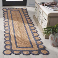 Scallop Border Handwoven Jute Rug - Blue, 2' 3" x 8' Runner
