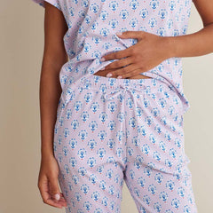 Printed Peruvian Cotton Women's Jogger Pants Pajama Set - Petite Floral, XL