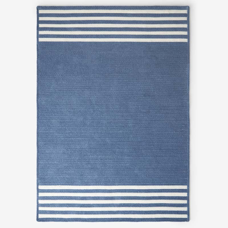 Chenille Border Stripe Handwoven Reversible Rug - Slate Blue, 8' x 10'