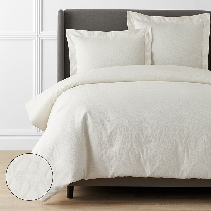 Jacquard Leaf Yarn-Dyed Premium Smooth Supima® Cotton Wrinkle-Free Sateen Duvet Cover - Ivory, Full