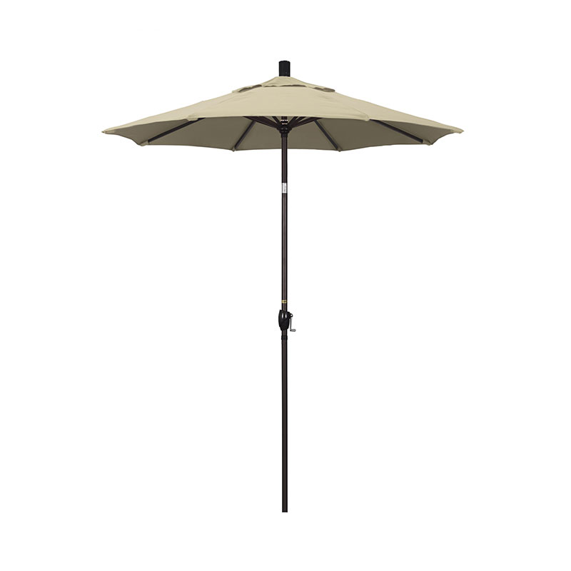 6' Round Outdoor Patio Umbrella, Aluminum with Push Button Tilt - Bronze Finish, Antique Beige