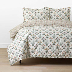 Garden Patch Reversible Garment Washed Cotton Percale Duvet Cover Set - Multi, Full/Queen