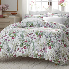 Bloom Meadow Classic Smooth Sateen Bed Sheet Set - White Multi, Full