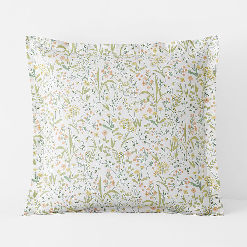 Clemencia Classic Cool Cotton Percale Sham - Mini Floral Peach Blossom, Euro