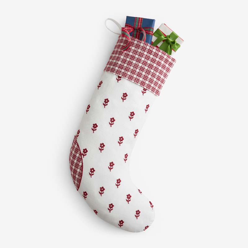 Flower Holiday Stocking - Red