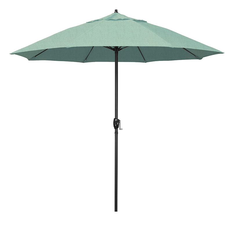 Round Outdoor Patio Umbrella, Aluminum with Auto Tilt Crank - Black Finish, Spectrum Mist, 9'