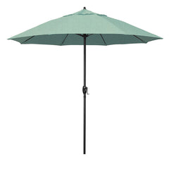 Round Outdoor Patio Umbrella, Aluminum with Auto Tilt Crank - Black Finish, Spectrum Mist, 9'