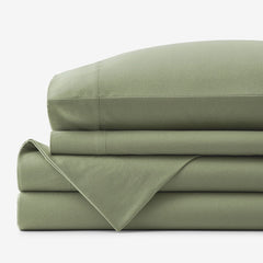 Classic Ultra-Cozy Cotton Velvet Flannel Bed Sheet Set - Willow Green, King