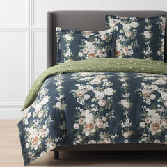Blooming Melody Reversible Premium Smooth Wrinkle-Free Sateen Duvet Cover - Green Multi, King/Cal. King