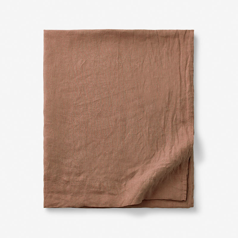 Premium Breathable Washed Linen Solid Flat Bed Sheet - Terracotta, King/Cal King