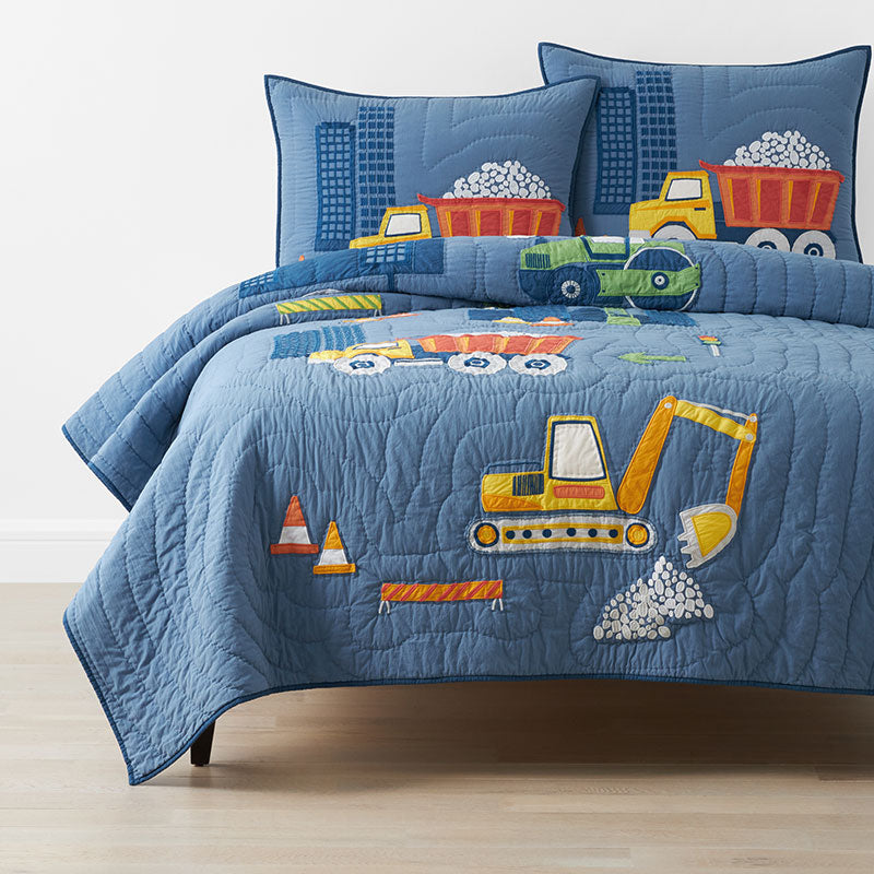 Construction Trucks Quilt - Blue, Twin