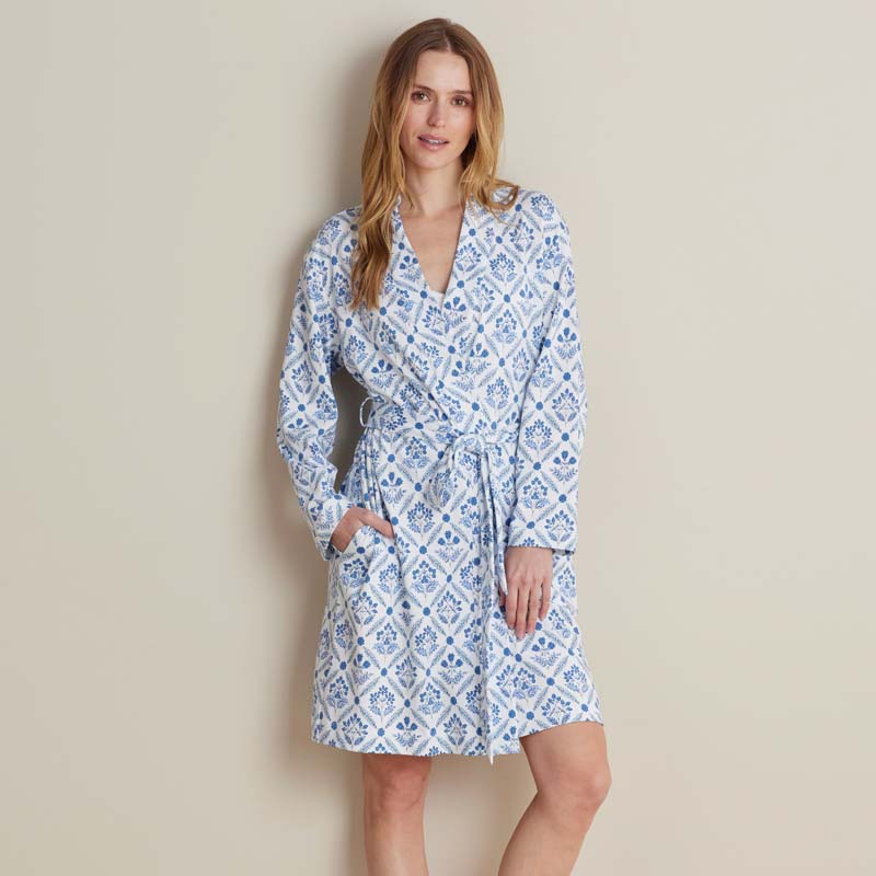 Printed Pima Cotton Women's Kimono Robe - Floral Trellis, M