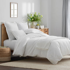 Embroidered Scallop Classic Cool Cotton Percale Bed Sheet Set - White, King