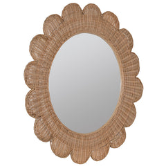 Round Scalloped Rattan Wall Mirror - Natural