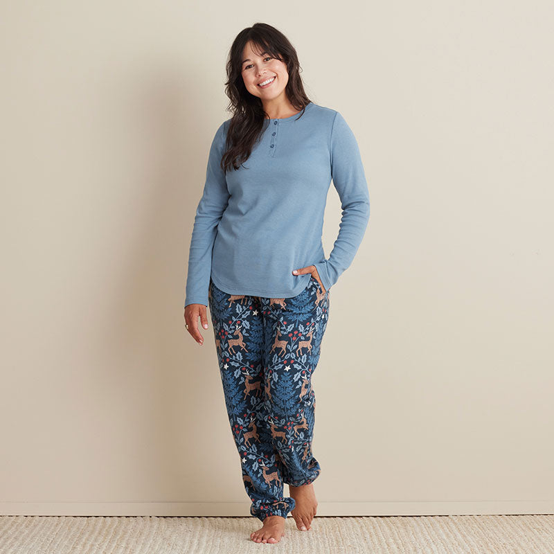 Family Flannel Women's Jogger Pants Pajama Set - Reindeer, XXXL