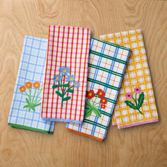 Floral Plaid Kitchen Towel Sets - Multi, Set of 4