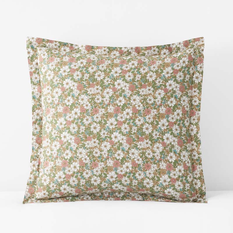 Julienne Classic Cool Cotton Percale Sham - Floral Beige, Euro