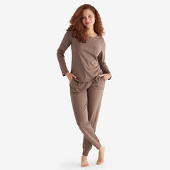 Pima Cotton Women's Jogger Pants Pajama Set - Cocoa, S