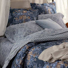 Floral Tapestry Premium Smooth Sateen Fitted Bed Sheet - Blue, Queen