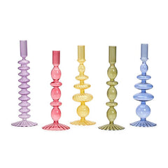 Hand-Blown Glass Taper Candlestick Candle Holders, Set of 5 - Multi