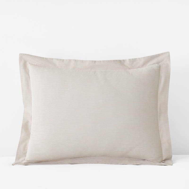 Classic Stripes and Plaids Cool Yarn-Dyed Cotton Percale Sham - Stripe Tan, Standard