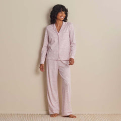 Printed Pima Cotton Women's Button-Down Pajama Set - Damask Scroll, XXL
