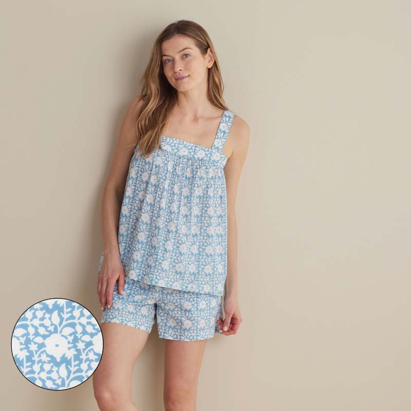 Printed Voile Women's Babydoll Shorts Set - Floral Weave, XS
