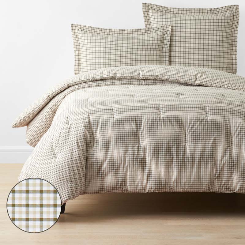 Classic Stripes and Plaids Cool Yarn-Dyed Cotton Percale Comforter - Mini Check Green, Twin/Twin XL