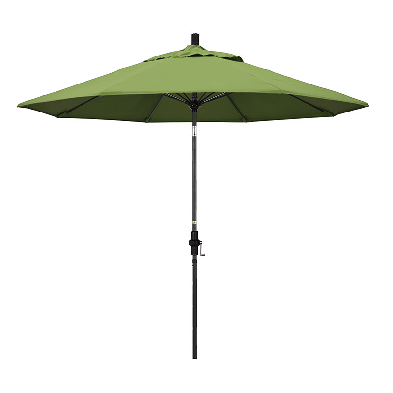 Round Outdoor Patio Umbrella, Fiberglass with Twist Tilt - Black Finish, Ginkgo, 9'