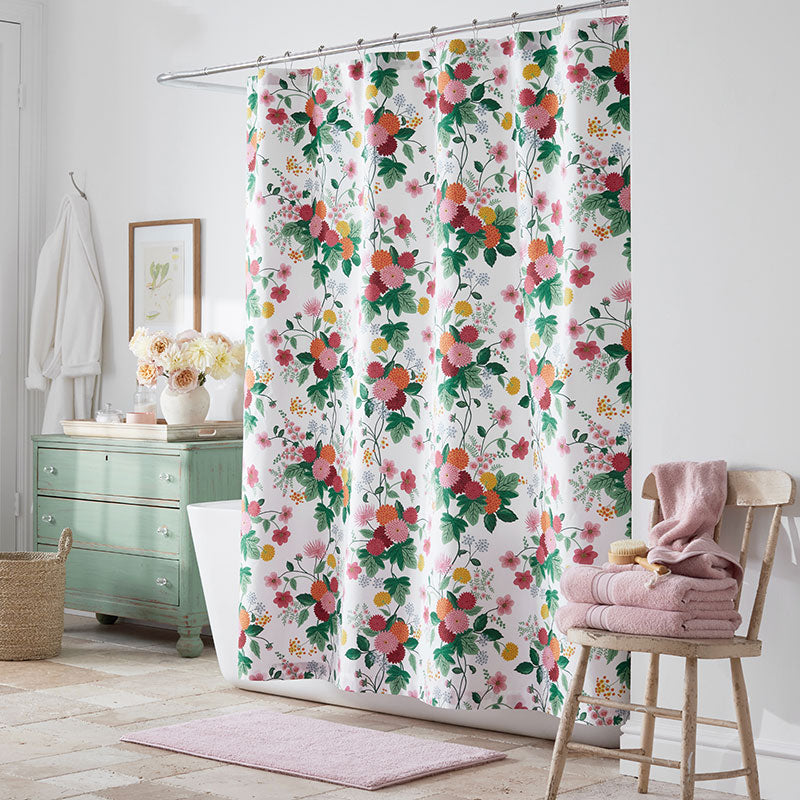 Dahlia Classic Cool Cotton Percale Shower Curtain - White Multi