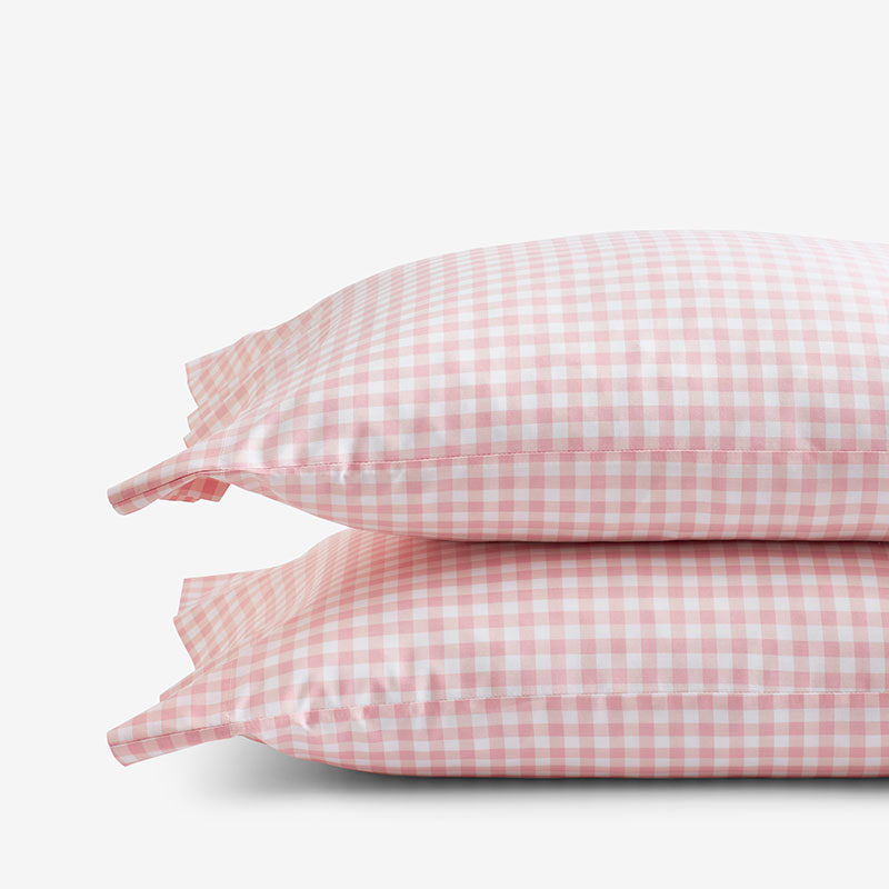 Gingham Classic Cool Organic Cotton Percale Pillowcase Set - Petal Pink, Standard