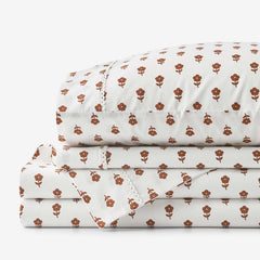 Mini-Prints Garment Washed Cotton Percale Bed Sheet Set - Flowers, Queen