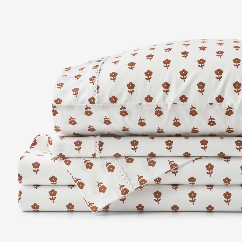 Mini-Prints Garment Washed Cotton Percale Bed Sheet Set - Flowers, King