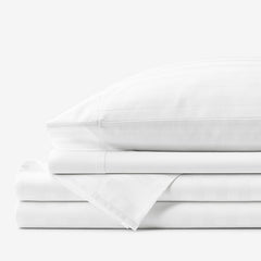 Dobby Stripe Classic Smooth Wrinkle-Free Sateen Bed Sheet Set - White, Queen