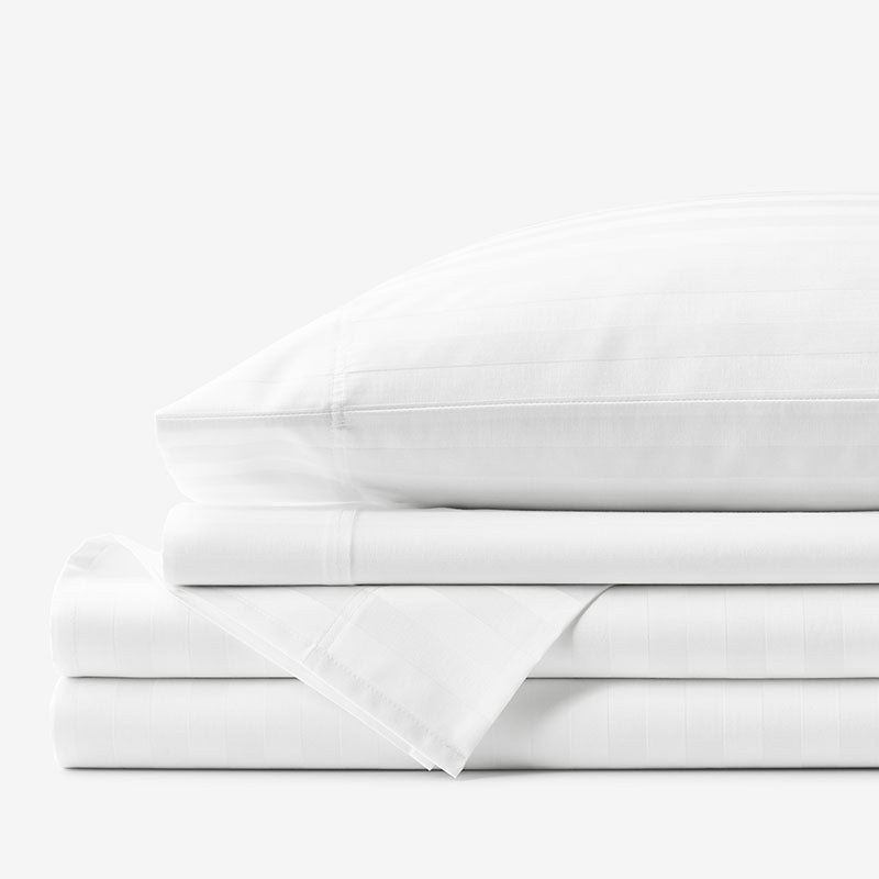 Dobby Stripe Classic Smooth Wrinkle-Free Sateen Bed Sheet Set - White, King