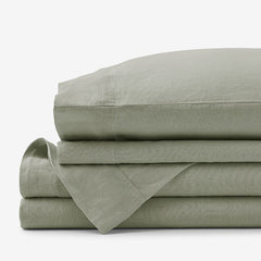 Premium Breathable Washed Linen Solid Bed Sheet Set - Moss Green, Twin