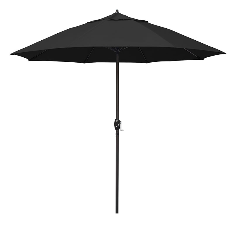 Round Outdoor Patio Umbrella, Aluminum with Auto Tilt Crank - Bronze Finish, Black, 9'
