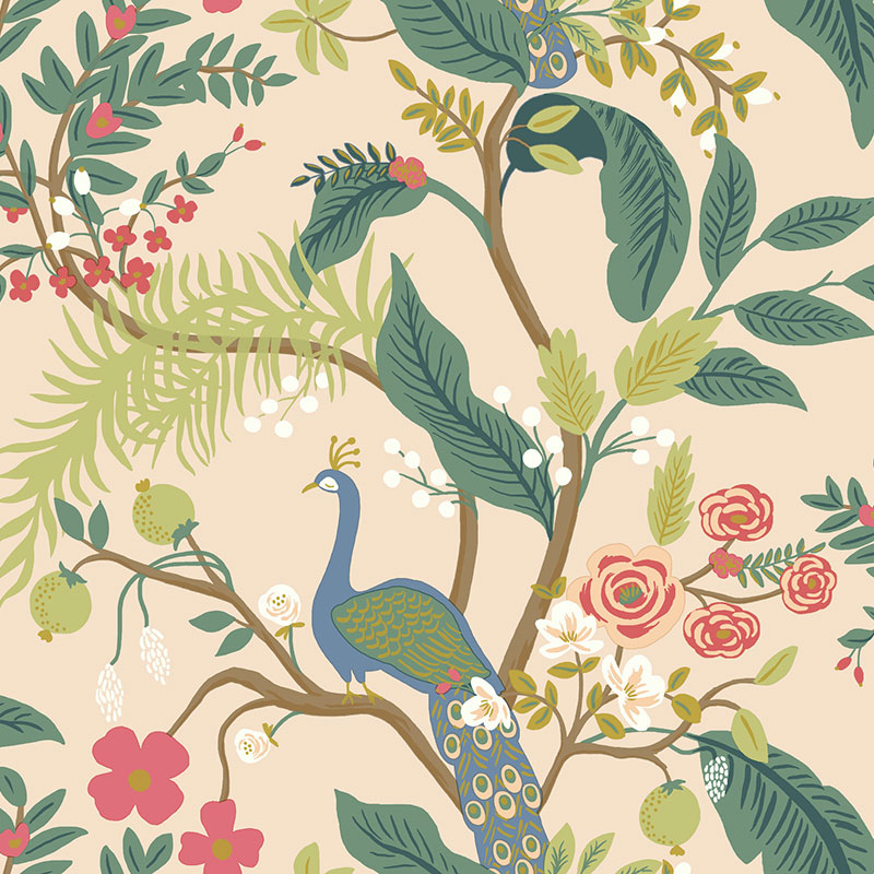Peacock Traditional Wallpaper - Light Pink, Swatch