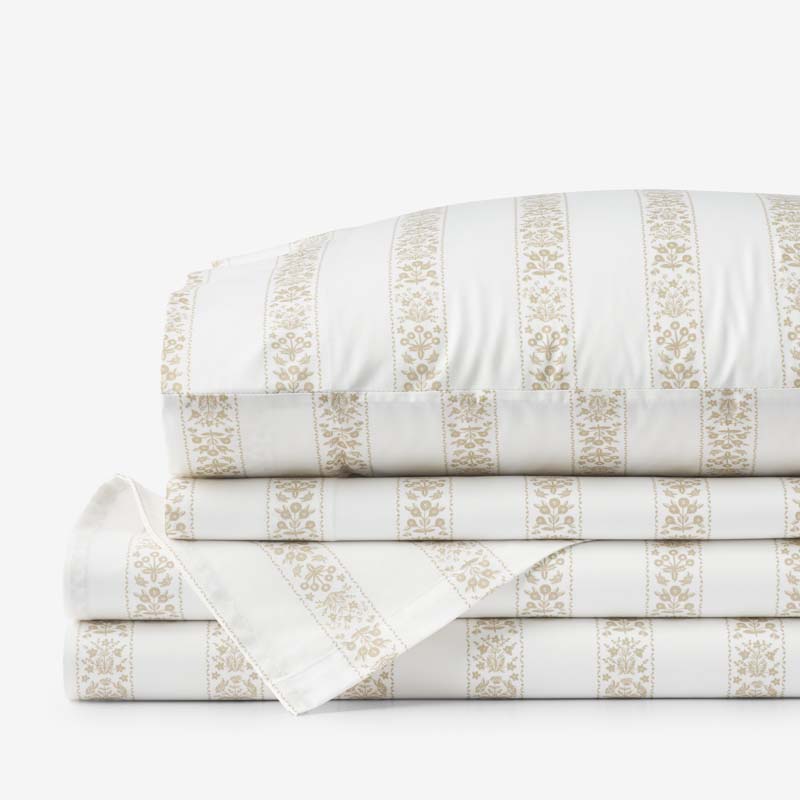 Estee Stripe Classic Smooth Sateen Bed Sheet Set - Beige Tan, Full