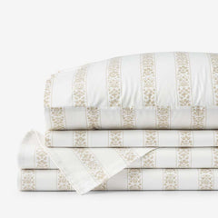 Estee Stripe Classic Smooth Sateen Bed Sheet Set - Beige Tan, Full