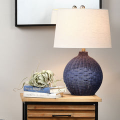 Rattan Table Lamp - Indigo Blue