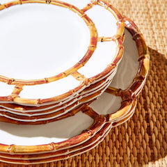 Faux Bamboo Border Melamine Dinner Plates, Set of 4 - White