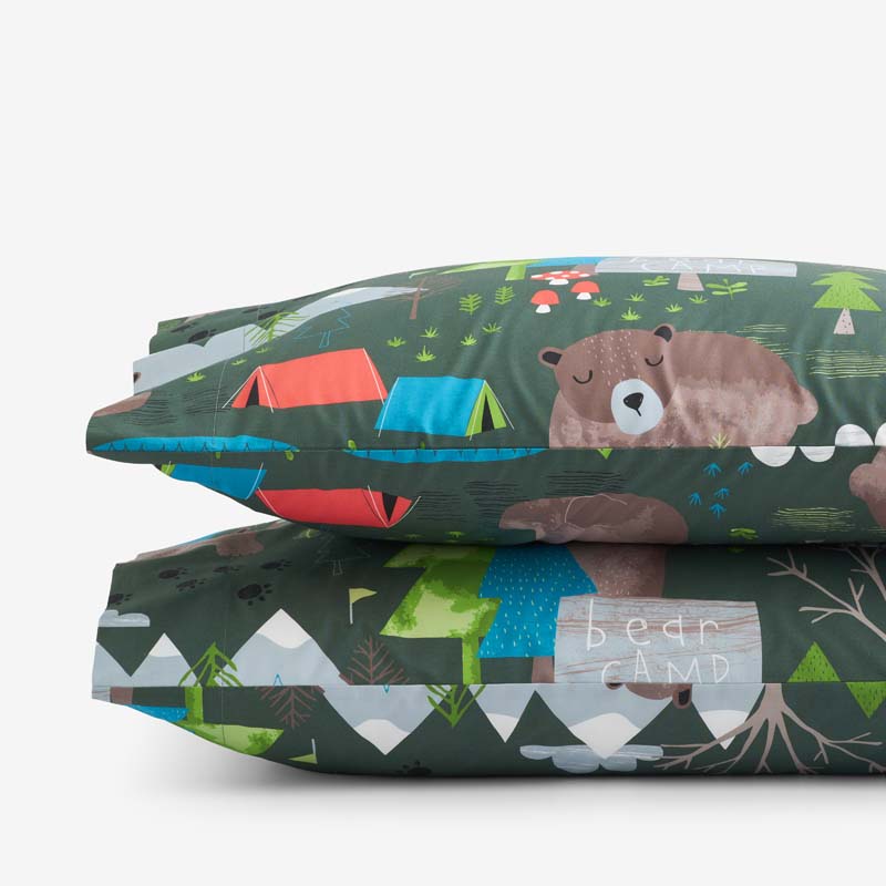 Bear Camp Classic Cool Organic Cotton Percale Pillowcase Set - Green Multi, Standard