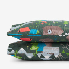 Bear Camp Classic Cool Organic Cotton Percale Pillowcase Set - Green Multi, Standard