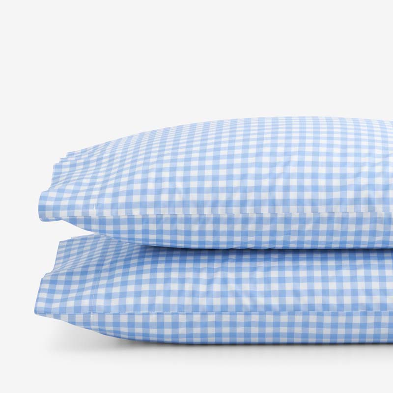 Gingham Classic Cool Organic Cotton Percale Pillowcase Set - Light Blue, Standard